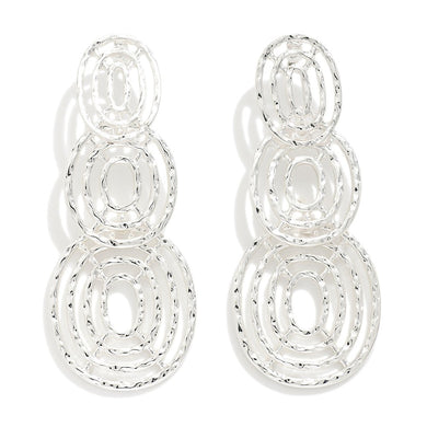Hammered Silver Tone Linked Cut Out Circles Post Drop Earrings