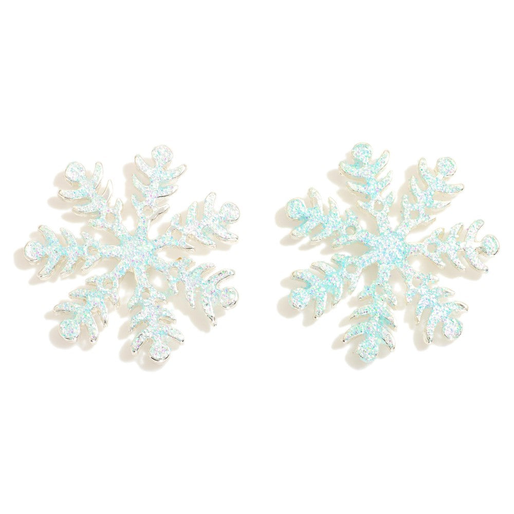 Glitter Snowflake Post Drop Earrings