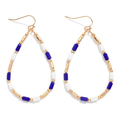 Royal & White Beaded Teardrop Drop Earrings Featuring Glass Crystal & Metal Tones (Copy)