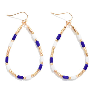 Royal & White Beaded Teardrop Drop Earrings Featuring Glass Crystal & Metal Tones (Copy)