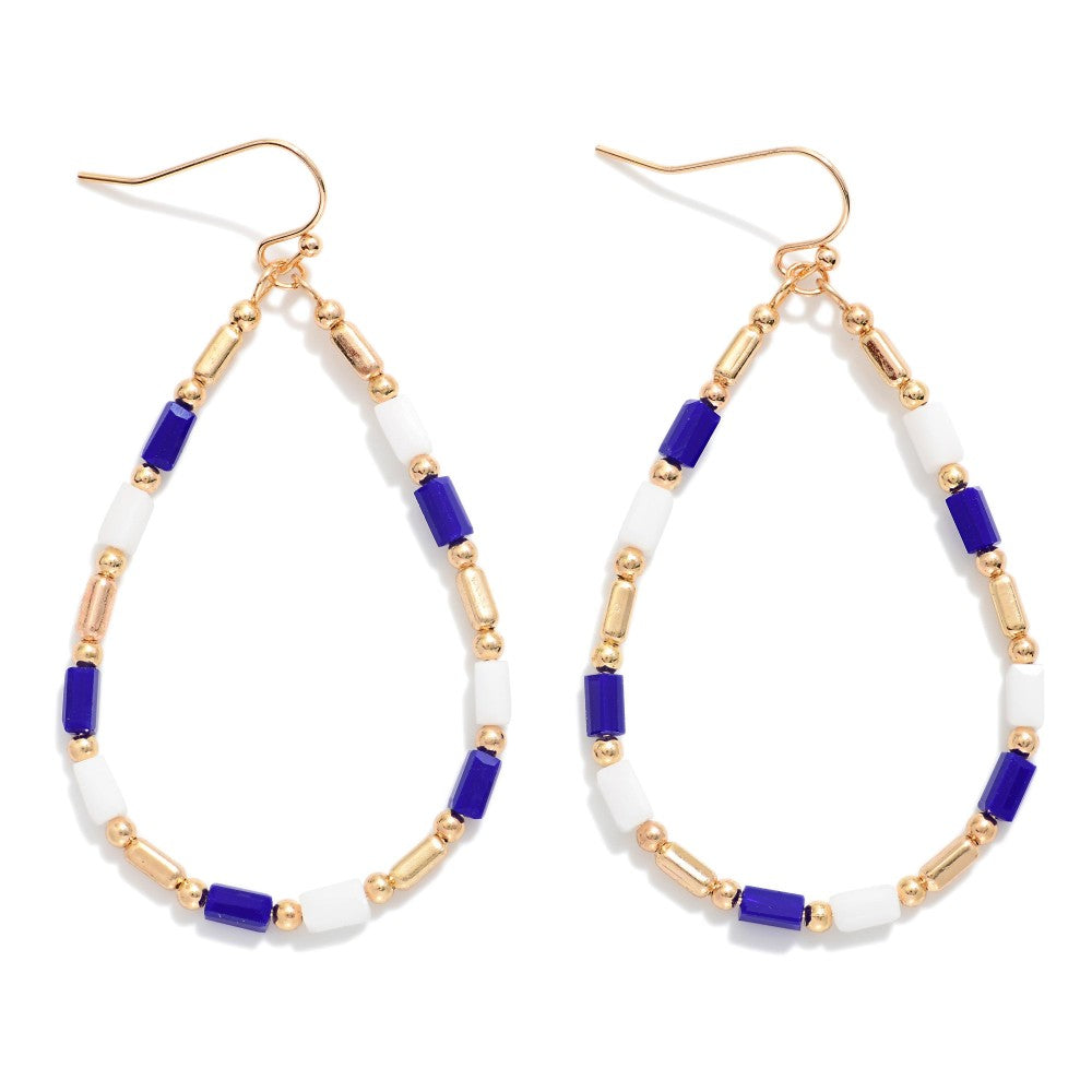 Royal & White Beaded Teardrop Drop Earrings Featuring Glass Crystal & Metal Tones (Copy)