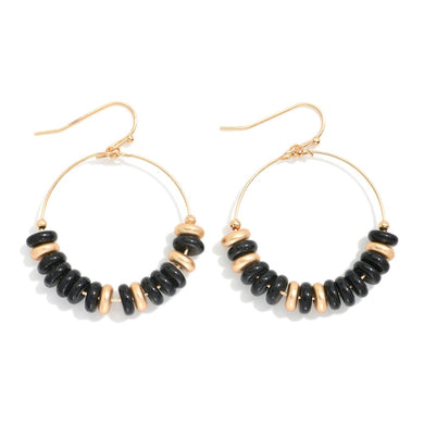 Stone Disk Beaded Hoop Drop Earrings