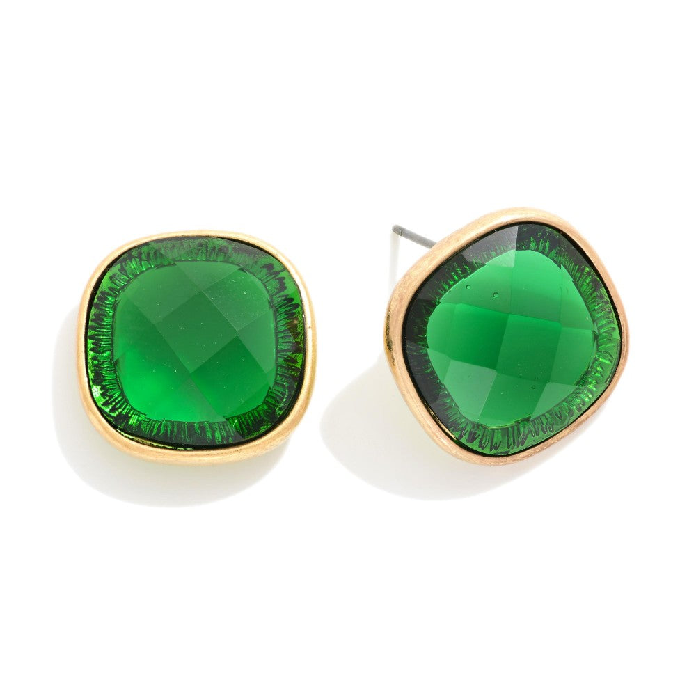 Squared Glass Crystal Stud Earring