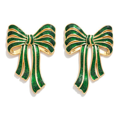 Green Glitter Acetate Bow Post Drop Earrings
