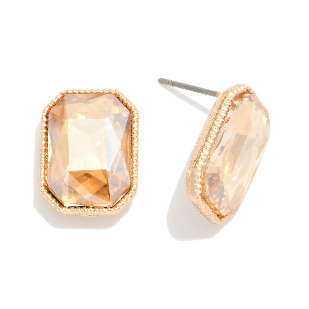 Rectangular Glass Crystal Stud Earring