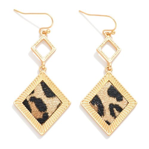 Linked Drop Earrings Featuring Vegan Leather Leopard Details