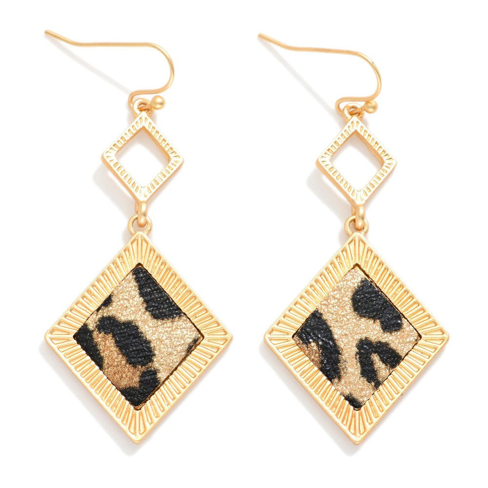 Linked Drop Earrings Featuring Vegan Leather Leopard Details