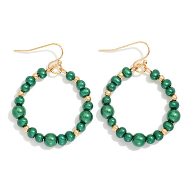 Metallic Beaded Hoop Drop Earring Featuring Metal Tone Bead Stations