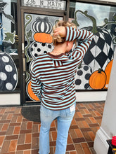 Load image into Gallery viewer, Blue &amp; Chocolate Brown Stripe Waffle Knit Top