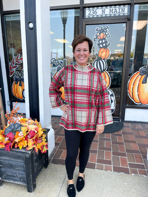 Plaid Mock Neck Taupe Sweater