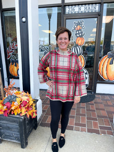 Plaid Mock Neck Taupe Sweater