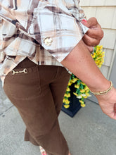 Load image into Gallery viewer, Brown Wide Leg Patch Pockets With Gold Hardware Accent