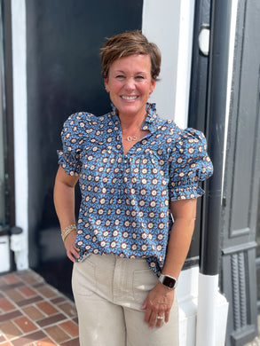 Floral Ruffle Edge Fall Short Sleeve Top
