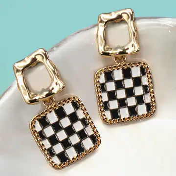Double Square Checker Earrings