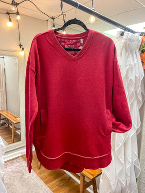 Royce East Hall V-Neck With Pockets Melange Poncho Crimson Fleece Sweatshirt