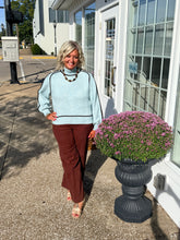 Load image into Gallery viewer, Light Blue Contrast Trim Mock Neck Sweater