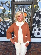 Load image into Gallery viewer, Camel Contrast Trim Knit Jacket with Pockets