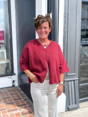 3/4 Wide Sleeve Sweater With Button Front