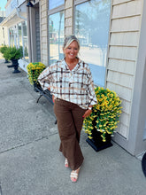 Load image into Gallery viewer, Brown Wide Leg Patch Pockets With Gold Hardware Accent