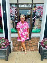 Load image into Gallery viewer, Pink Bloom Puff Sleeve Mini Dress
