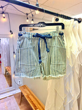 Load image into Gallery viewer, navy striped drawstring shorts women
navy stripe casual shorts with pockets
striped cotton shorts women navy
boutique navy striped shorts
summer navy stripe shorts outfit