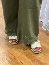 Load image into Gallery viewer, Olive High Waist floral embroidered border hem Pants