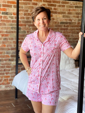 Candy Cane Cutie Short Sleeve Button Up Sleep Shirt