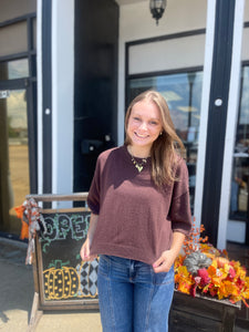 3/4 Wide Sleeve Chocolate Lightweight Sweater