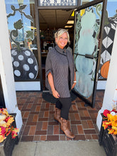 Load image into Gallery viewer, Black Striped Button Collar Knit Poncho