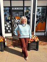 Load image into Gallery viewer, Light Blue Contrast Trim Mock Neck Sweater