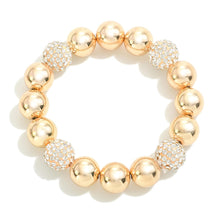 Load image into Gallery viewer, Metal Beaded Stretch Bracelet With Rhinestone Studded Detail