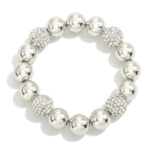 Load image into Gallery viewer, Metal Beaded Stretch Bracelet With Rhinestone Studded Detail