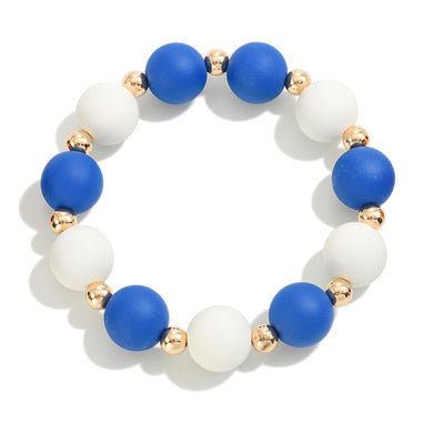 Kentucky Game Day Wood Beaded Stretch Bracelet With Gold Accent