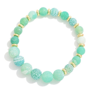 Green And Gold Cracked Agate Beaded Bracelet