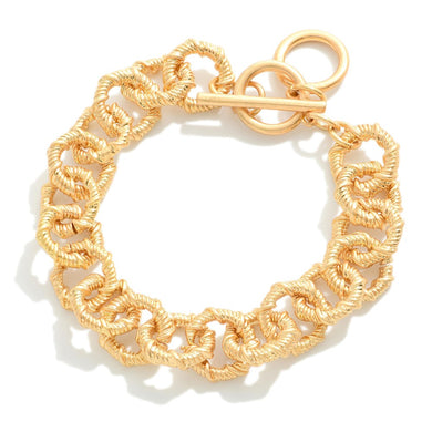 Gold Tone Twisted Circle Chain Link Bracelet