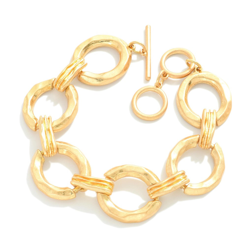 Gold Tone Hollow Metal Chain Link T-Bar Bracelet