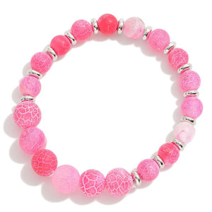 Pink And Silver Cracked Agate Beaded Bracelet