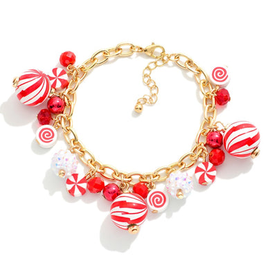 Chain Link Bracelet Featuring Enamel Christmas Candy Charms