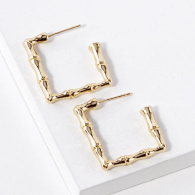 Gold Tone Bamboo Square Hoop Earrings