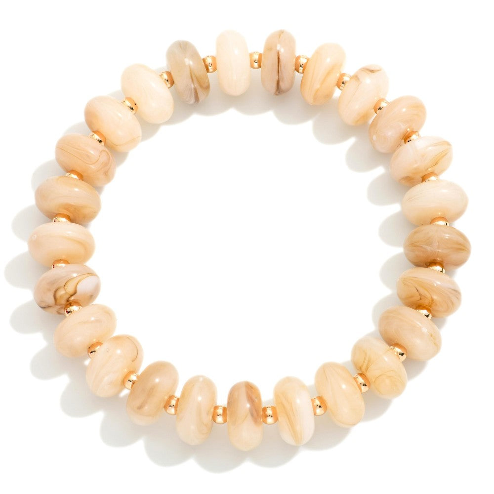 Marbled Acetate Disk Beaded Stretch Bracelet