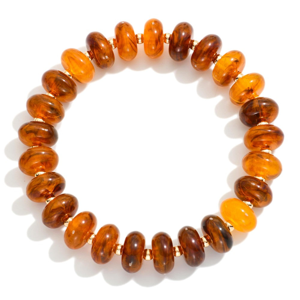 Marbled Acetate Disk Beaded Stretch Bracelet