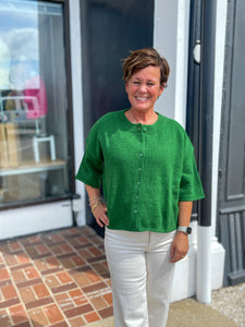 3/4 Wide Sleeve Sweater With Button Front
