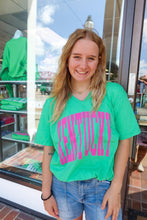 Load image into Gallery viewer, Kentucky Hot PInk/Kelly Green Unisex V-neck Soft Tee
