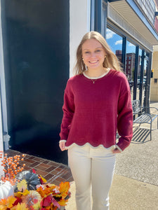 Burgundy Scallop Trim Sweater
