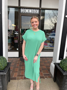 Ladies Jade Green Short Sleeve Midi Dress