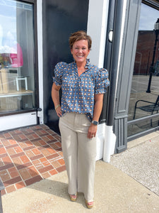 Floral Ruffle Edge Fall Short Sleeve Top