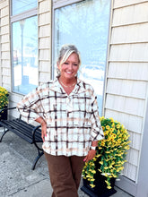 Load image into Gallery viewer, Brown Plaid Button Front Top
