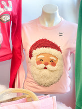 Load image into Gallery viewer, Yarn Print Jolly Santa Soft Long Sleeve Pink Unisex Tee