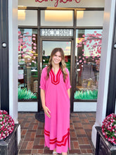 Load image into Gallery viewer, Pink &amp; Red Contrast Trim Midi Dress
