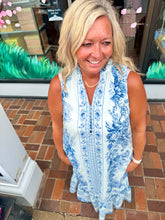 Load image into Gallery viewer, Blue Willow Toile Tiered Midi Dress